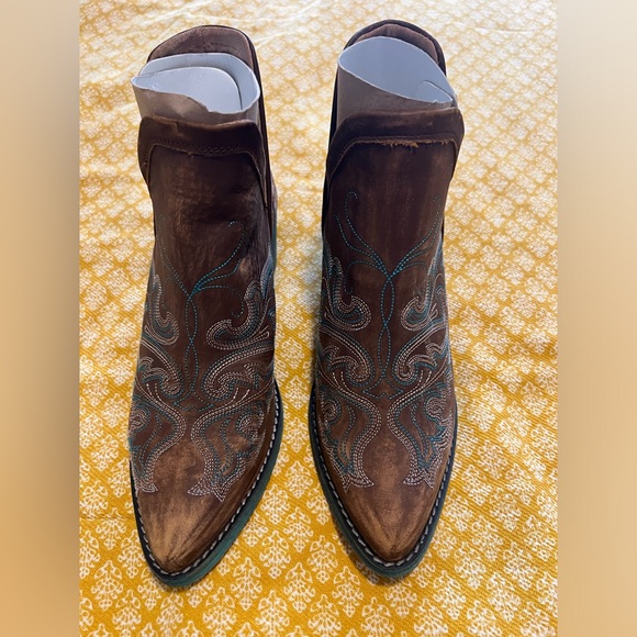 Leather Circle G Cowboy Booties - Brown and Teal Size 6 1/2 - Picture 5 of 9